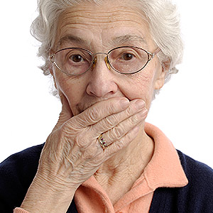 Ederly Woman Covering Mouth with her right hand