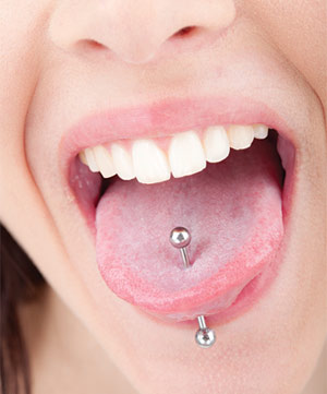 Close up shot of oral piercing